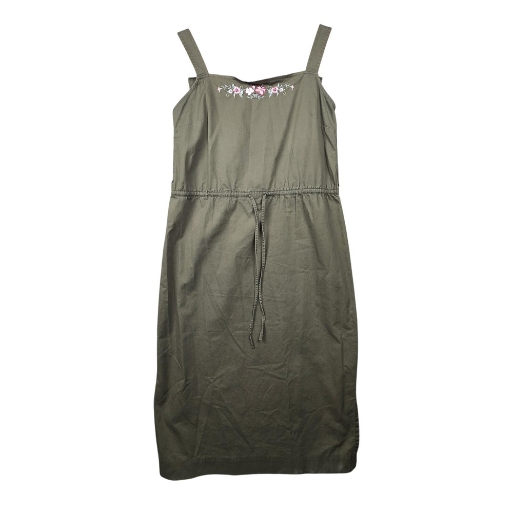 Emma James Dress Womens 14 Green Floral Embroidered Drawstring Sundress Midi